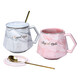Cup ins high-looking mug couple style cup drinking cup household cup ceramic lid spoon stone pattern cup gray cup + lid + spoon 1 piece 400ml