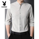 Playboy (PLAYBOY) Autumn Small Stand Collar Shirt Men's Cotton Line Middle-aged Long Sleeve Imitation Line Chinese Style Shirt Top Casual Fashion Men's Clothing WL9930 Dark Gray L 175