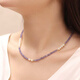 LZJV lavender color high quality tanzanite 5mm aurora round freshwater pearl necklace 18k gold 42cm