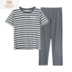 Pyjamas d'été modaux pour femmes rayures de coton pur pantalon à manches courtes minces d'été 2025 Nouveaux vêtements de coton pour l'usure en plein air poudre de pâte de haricots L [100120jin [Jin est égal à 0,5 kg]]]