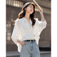 Demana pure cotton 100 white shirt, summer simple lapel, contrasting color buckle, five-quarter sleeve shirt, women's top