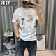 JEEP SPIRIT麻料棉t恤男2025新款印花短袖T恤棉麻衣服男士高端麻布半袖上衣 829灰色 L