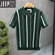 
JEEP SPIRIT sense half zipper lapel short-sleeved sweater for men stripes contrasting sweater versatile casual half-sleeved men's top white 3XL