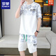 
ROMON 2025 summer new short-sleeved suit for men teenagers versatile shorts casual sports two-piece set gradient color men's clothing 6187 blue M