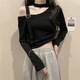 Rongxitu (Rongxitu) Nischen-Frauen-One-Shoulder-Strick-Top-Kurzkoranversion 2025 11303 Schwarz One Size (70-125jin [Jin Equals gonstrichs 0,5 kg] kann getragen werden)