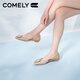 COMELY thick heel single shoes for women in summer shopping mall new versatile square buckle genuine leather flat-sole bag-toe sandals pink 37