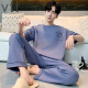 VTT睡衣男夏季纯棉短袖长裤男款薄款大码简约可外家居服套装 V短袖长裤：OMM13077 L