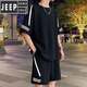 JEEP SPIRIT2025 new men's sports and casual suit men's summer thin loose ice silk short-sleeved T-shirt men's shorts paired with two FKS653 white suit L about 110-130Jin [Jin equals 0.5 kg] can be worn