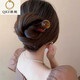 QKX retro U-shaped hairpin for women with high-end sense of ball on the back of the head, simple and elegant hairpin hairpin headdress, amber beads U-shaped hair fork - about 12.5cm