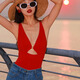 Lugeli swimsuit is feminine, retro, Hong Kong style, red hot girl, deep V, beautiful back, slimming cover, belly bubble, vacation swimming fashion one-piece, Hong Kong style swimsuit, one size fits all, recommended 70-120 Jin Jin is equal to 0.5 kg