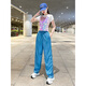 宿莱爵士舞服装女套装小个子2025款广场舞运动jazz跳舞夏季走秀演出服 玫红色潮酷亮面反光运动长裤6623 M