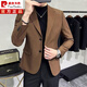 皮尔卡丹2025新款男士轻熟风西装外套棕色复古休闲西服修身高质感外搭上衣 棕色高质感西服 单件外套 XL 130-145斤