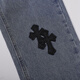 Heart Crome Heart CH FANTARIO CH Washable Old Cross Leather Jeans Men and Women Light Luxury Pants Luxury pantalones rectos tienda de hombres y mujeres 9905 azul claro 28