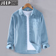 JEEP SPIRIT Spring Corduroy Shirt Men's Long Sleeve Pure Cotton Loose Thin Japanese Strip White Casual Shirt Jacket Dark Blue [9716] M
