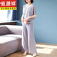 恒源祥2025新款中年妈妈夏装套装洋气短袖冰丝T恤中老年女装针织两件套 9923藏青色 M (建议85-105斤)