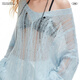 
UNIFREE large V neck thin long-sleeved sweater ripped hollow personalized sun protection loose blouse L