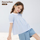 PawinPaw cartoon bear children's clothing 25 spring and summer new girls cute lapel short-sleeved shirt sweet Blue blue/50 110