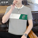 JEEP SPIRIT short-sleeved T-shirt men's cotton shirt striped sweatshirt trendy men's half-sleeved round neck shirt 9898 short sleeve white L [Suggested 105-125Jin [Jin equals 0.5 kg]]