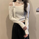 Rongxitu (Rongxitu) Nischen-Frauen-One-Shoulder-Strick-Top-Kurzkoranversion 2025 11303 Schwarz One Size (70-125jin [Jin Equals gonstrichs 0,5 kg] kann getragen werden)