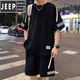 JEEP SPIRIT2025 new men's sports and casual suit men's summer thin loose ice silk short-sleeved T-shirt men's shorts paired with two FKS653 white suit L about 110-130Jin [Jin equals 0.5 kg] can be worn