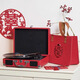 Yunya wedding gift for newlyweds, wedding and engagement, vinyl record player, bluetooth audio, living room ornaments, housewarming gift, bluetooth model, Chinese red, with gift bag, does not include records