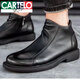 卡帝乐鳄鱼（CARTELO）马丁靴男真皮头层牛皮高帮男鞋透气休闲单层皮鞋时尚切尔西靴 黑色单鞋特l价品牌断码 40