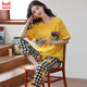 Cat man pure cotton pajamas for women in spring and summer short-sleeved trousers casual loose women Korean style home clothes for autumn wear suit T-9720 (short-sleeved trousers) M (85-105Jin [Jin equals 0.5 kg])