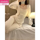 Modal pajamas for women in spring and autumn pure cotton 2025 new pure and sexy style with chest pad bellyband small vest apricot color three-piece set 701 [Apricot color] small vest with chest 2XL