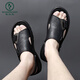 
Woodpecker Sandals for men's summer new men's casual outdoor beach shoes men's breathable sandals 2025 British and Korean leather sandals AM9923 black 38
