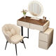 Tangshan (TANGSHAN) Tangshan cream style dressing table bedroom modern simple small apartment makeup table bedside storage chest cabinet desk mirror gray-walnut desktop (black round mirror) 655mm (60 table + side cabinet) + grid stool