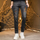 
Muzhi European high-end hot diamond jeans men's slim-fitting small feet trendy brand elastic gray men's casual trendy long trousers black 6623 30