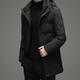 Lilang men's mid-length suit men's winter 90 white duck down business casual hooded thickened warm jacket Black 1355 L 175 Suggestions [120-140Jin [Jin equals 0.5 kg]]