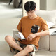 Modal solid color cotton pajamas men's summer short-sleeved teenagers thin cotton summer large-size home clothes pajamas set D1990 (A679) M (recommended 80-115Jin [Jin equals 0.5 kg])