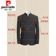 Pierre Cardin French high-end tunic men's suit striped suit groom wedding Chinese dress banquet father-in-law outfit 6028 gray top + pants 7XL 113-120 kg