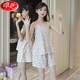 LangSha (LangSha) girls pajamas, parent-child mother-daughter suspender vest shorts suit summer thin cotton gauze big boy girl princess [pure cotton gauze] LD11304# blue cherry M [suggested height 150-160cm]