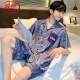 
LangSha light luxury ice silk pajamas men's summer short-sleeved pants thin young boys summer men's home clothing new suit 12532 [Yunduo Cotton Crepe] L (suggested height 170, weight 100-