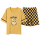 Summer Women's Short Sleeve Cotton Plaid Pajama Set Summer Pure Cotton Korean Home Clothing Can Be Cartoons for Outdoor Y9857 M (Suggested 75-95Jin [Jin equals 0.5 kg])