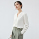 Shandubila chiffon shirt for women, spring and autumn temperament commuting V-neck shirt, slim loose long-sleeved top, off-white M