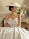 CLCEY Wedding Gloves Bridal Dress Satin French Retro Lace Hand Sleeve White Long Wedding Sleeve Arm Cover White Satin Pleated Style About 40cm