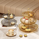 Chaosihui 2025 new fruit plate, home living room coffee table, candy plate, snack plate, multi-layer fruit plate, front desk, not broken / does not fall off, gold edge, transparent white, one