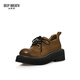 DEEP BREATH Deep Breath Women's Shoes Cowhide Low Top Strap Thick Sole Derby Shoes Gentleman Shoes Women's Shoes AX13117 Yellow Brown 37