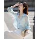 Demana Letter Party Spring and Autumn Dopamine Lyocell Gradient Print Lapel Shirt Light Shirt Women's Top