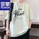 罗蒙（ROMON）短袖男士t恤潮流印花体恤衫高端休闲半袖宽松凉感打底衫夏季衣服 693青色 M 约80-100斤可穿