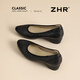 ZHR top layer cowhide women's shoes commuting leather shoes for women's shallow mouth thick heels workplace work shoes S689 noble black 38