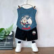 Snoopy Boys reine Baumwollhülsenweste Westeanzug für äußere Wear Ultraman Street Brat Street Boys Fünf-Punkte-Hose Zwei-teilige Fruchtgrüne Weste T983 + Schwarze Shorts T273 130 Empfohlene Höhe 120-130 cm