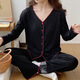 COLORFUL GEMS jacquard cotton pajamas for women Korean style small fragrance long-sleeved home clothes Guangzhou 13-row KYX-X9921# apricot color (with chest pad) 170 M