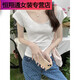 Cool Chapter (KUZHANG) small shop real price pure slim U-neck bamboo joint cotton short-sleeved T-shirt for women in summer front shoulders sexy collarbone waist 1391# light pink S