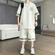 E.TOX Lingyue Men's Clothing Store 2025 Summer Large Size Casual Sports Set Men's Versatile Two-Piece Set White (YYW6195) L (110-130Jin[Jin equals 0.5 kg])
