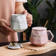 Cup ins high-looking mug couple style cup drinking cup household cup ceramic lid spoon stone pattern cup gray cup + lid + spoon 1 piece 400ml