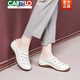 卡帝乐鳄鱼（CARTELO）高端真皮包头凉鞋女2025年新款夏季凉拖鞋外穿软底透气坡跟女鞋 米白色【升级版】  35
